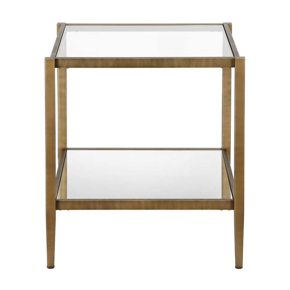 Hudson & Canal - Hera 20in Wide Square Side Table with Mirror Shelf in Brass - ST0324 veiw 3