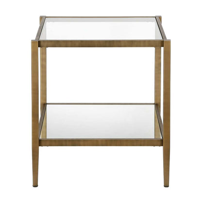 Hudson & Canal - Hera 20in Wide Square Side Table with Mirror Shelf in Brass - ST0324 veiw 3