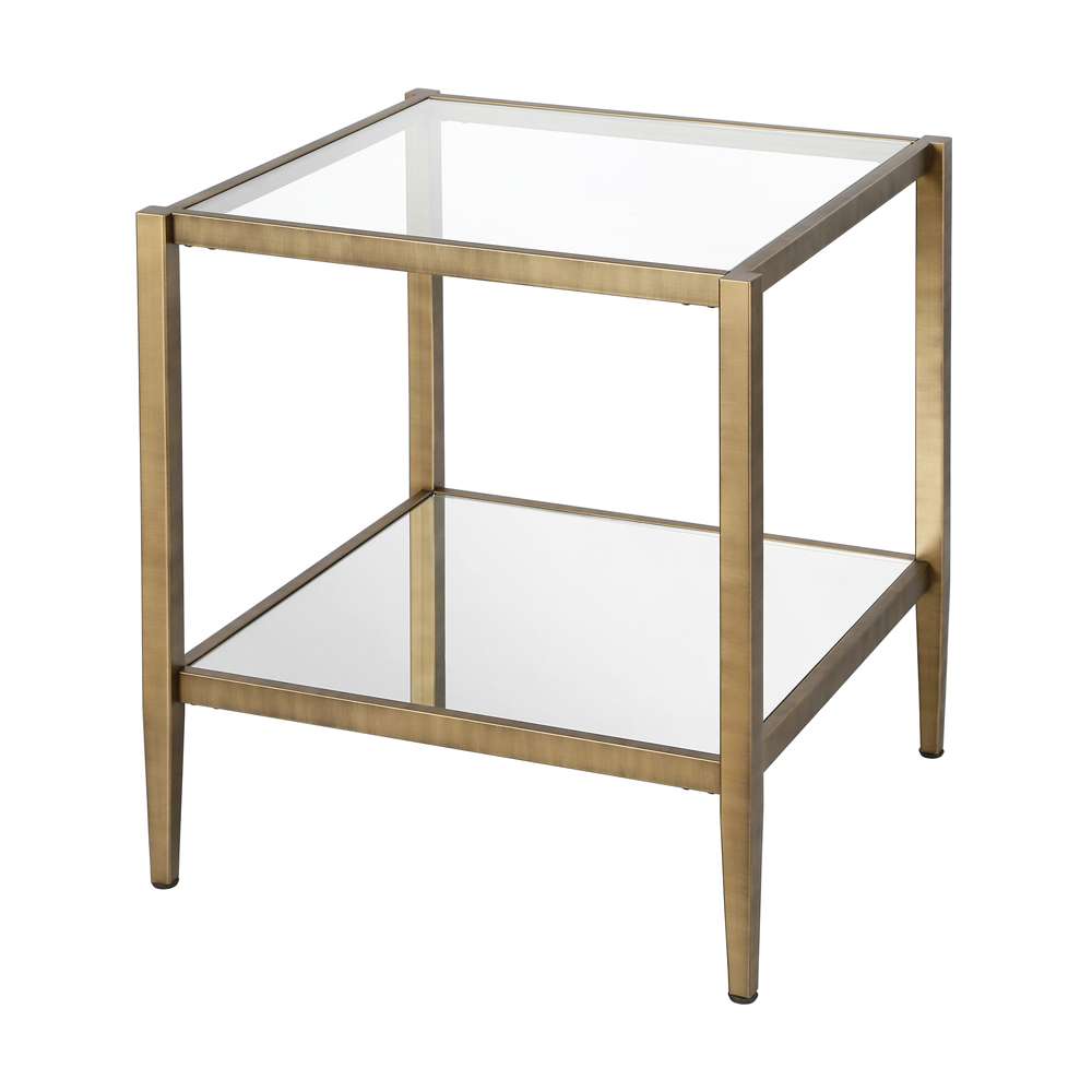 Hudson & Canal - Hera 20in Wide Square Side Table with Mirror Shelf in Brass - ST0324 veiw 4