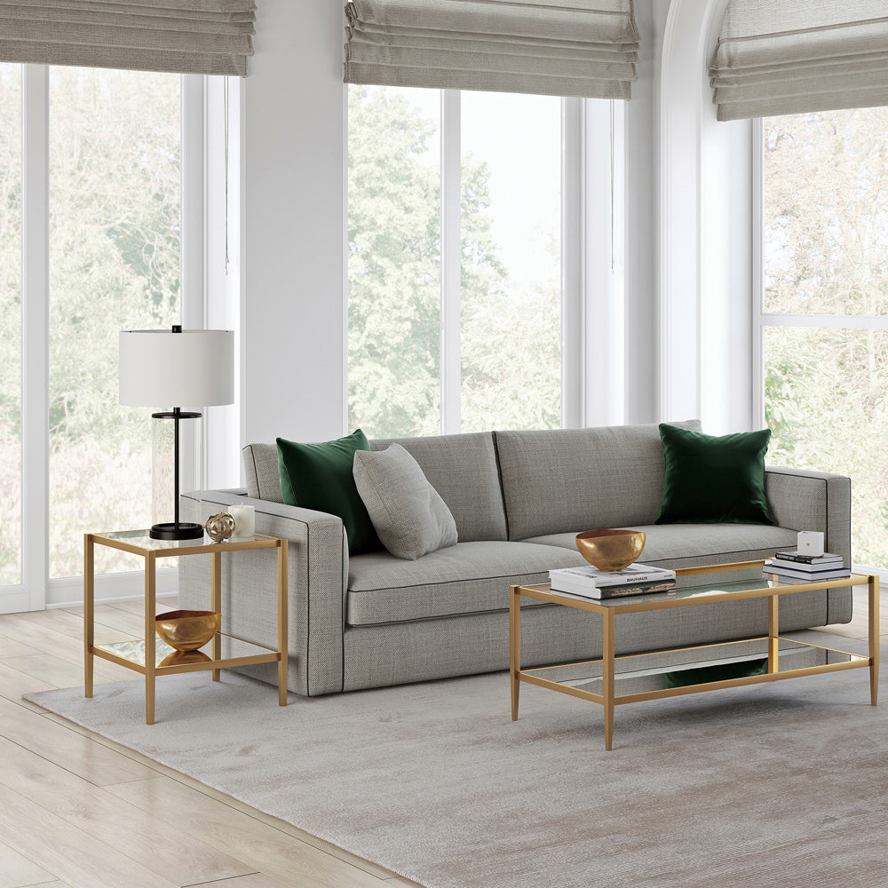 Hudson & Canal - Hera 20in Wide Square Side Table with Mirror Shelf in Brass - ST0324