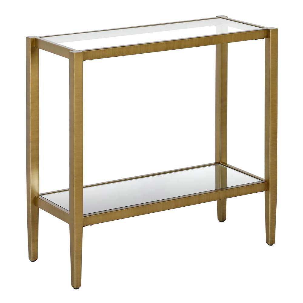 Hudson & Canal - Hera 24in Wide Rectangular Side Table with Glass Shelf in Antique Brass - ST1313 veiw 1