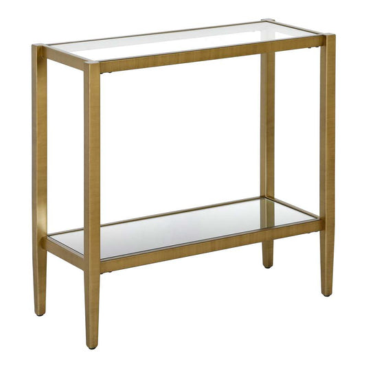 Hudson & Canal - Hera 24in Wide Rectangular Side Table with Glass Shelf in Antique Brass - ST1313 veiw 1