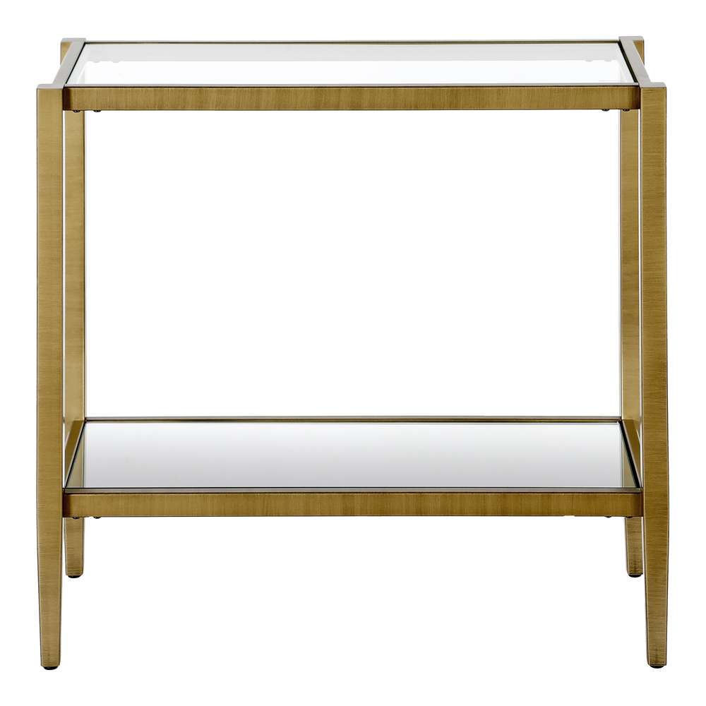 Hudson & Canal - Hera 24in Wide Rectangular Side Table with Glass Shelf in Antique Brass - ST1313 veiw 3