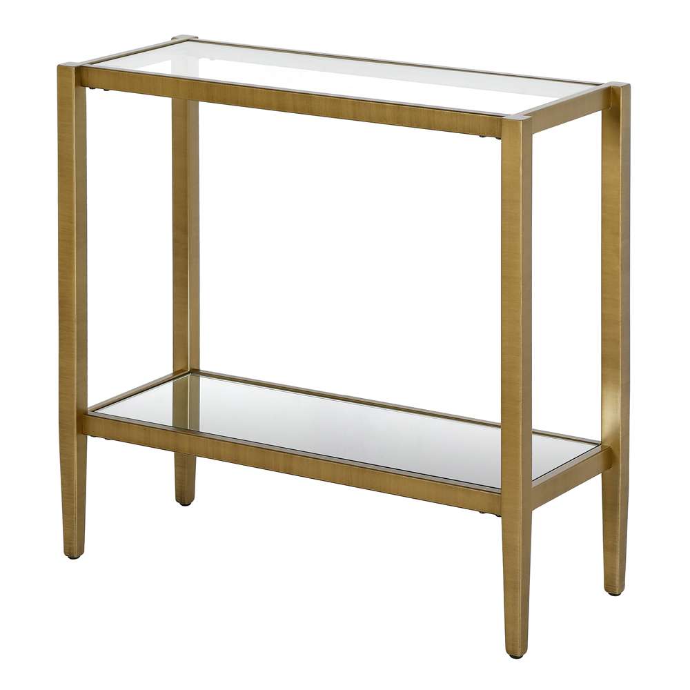 Hudson & Canal - Hera 24in Wide Rectangular Side Table with Glass Shelf in Antique Brass - ST1313 veiw 4