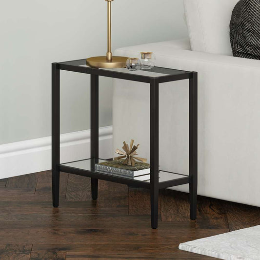 Hudson & Canal - Hera 24in Wide Rectangular Side Table with Glass Shelf in Blackened Bronze - ST1312 veiw 2