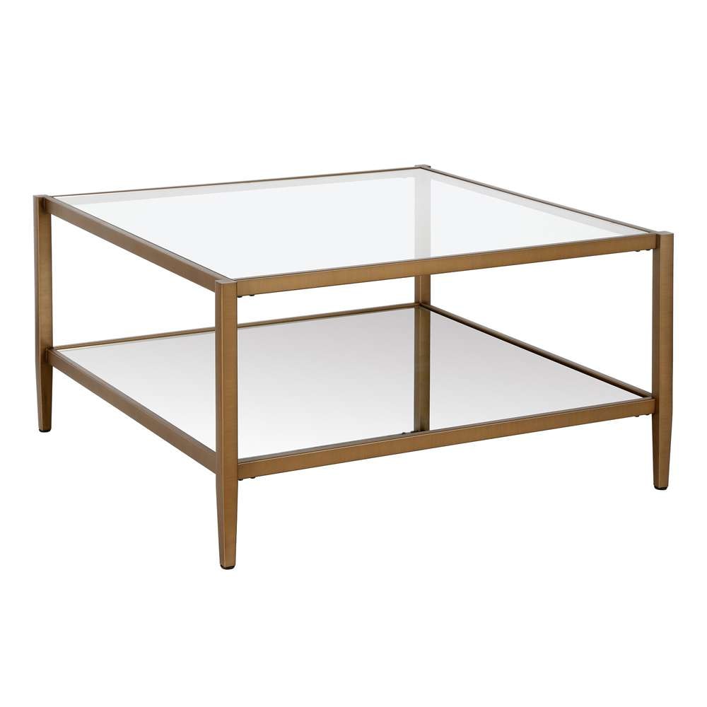 Hudson & Canal - Hera 32in Wide Square Coffee Table with Mirror Shelf in Antique Brass - CT0454 veiw 1