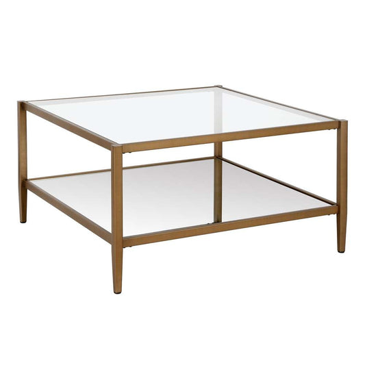 Hudson & Canal - Hera 32in Wide Square Coffee Table with Mirror Shelf in Antique Brass - CT0454 veiw 1