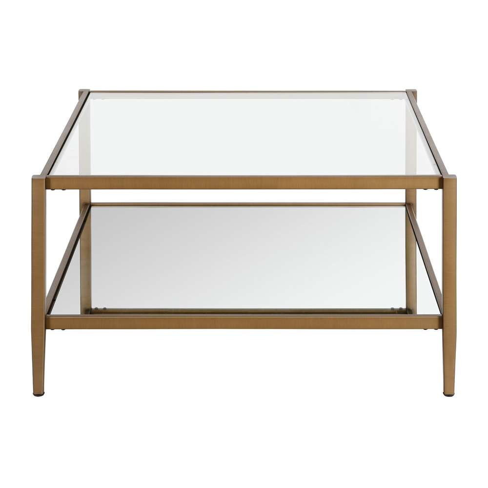 Hudson & Canal - Hera 32in Wide Square Coffee Table with Mirror Shelf in Antique Brass - CT0454 veiw 3