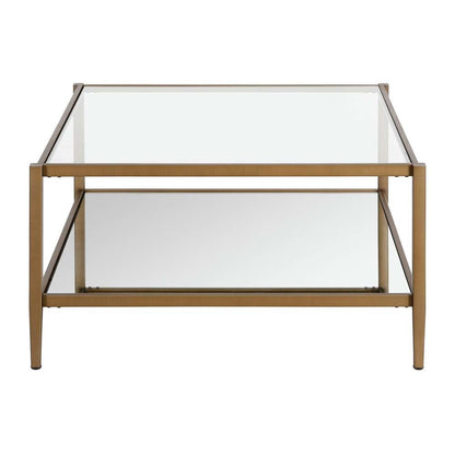 Hudson & Canal - Hera 32in Wide Square Coffee Table with Mirror Shelf in Antique Brass - CT0454 veiw 3