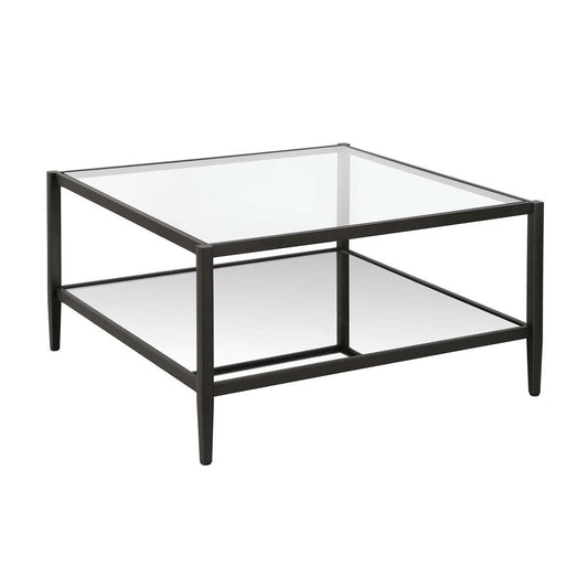 Hudson & Canal - Hera 32in Wide Square Coffee Table with Mirror Shelf in Blackened Bronze - CT0453 veiw 1