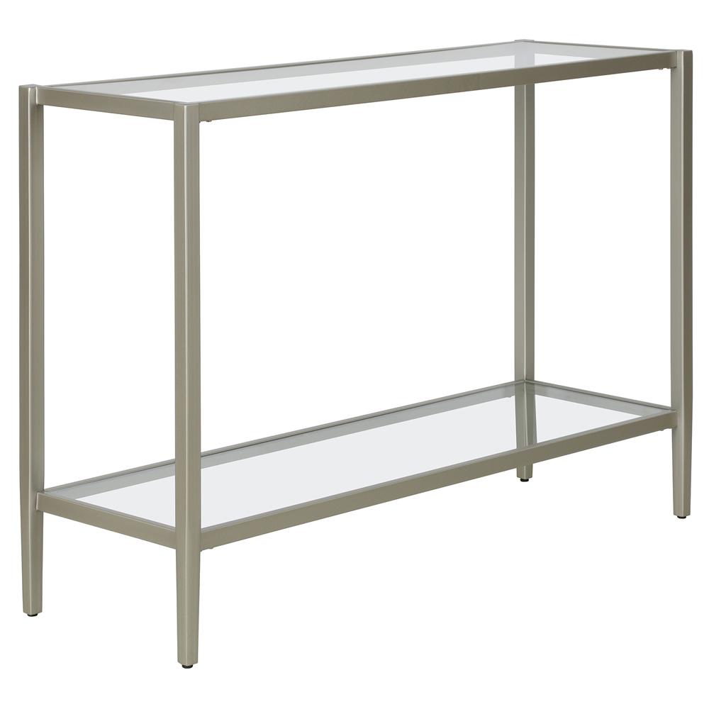Hudson & Canal - Hera 42in Wide Rectangular Console Table with Glass Shelf in Satin Nickel - AT1620 veiw 1