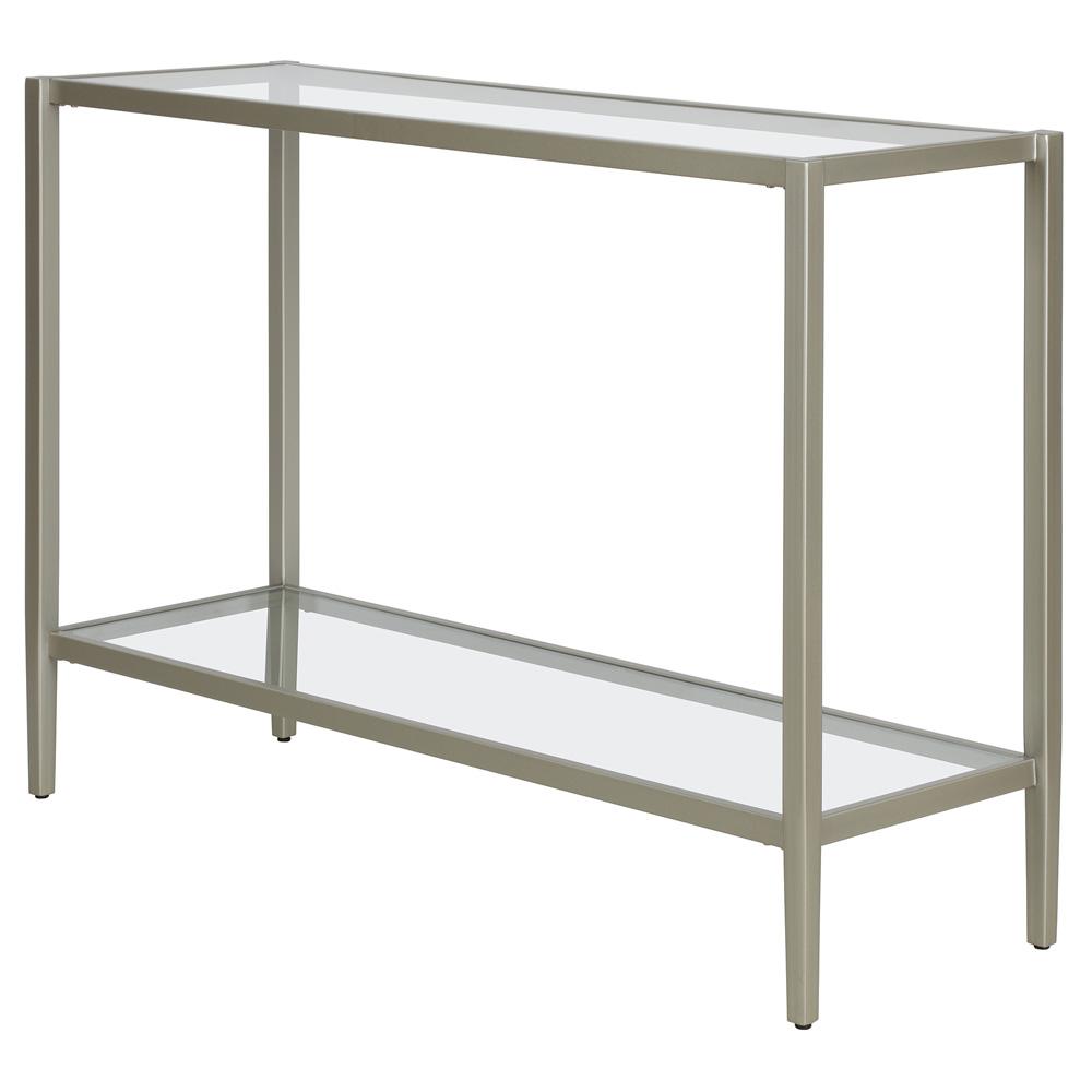 Hudson & Canal - Hera 42in Wide Rectangular Console Table with Glass Shelf in Satin Nickel - AT1620 veiw 3