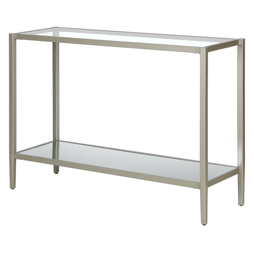 Hudson & Canal - Hera 42in Wide Rectangular Console Table with Mirror Shelf in Satin Nickel - AT1619 veiw 3