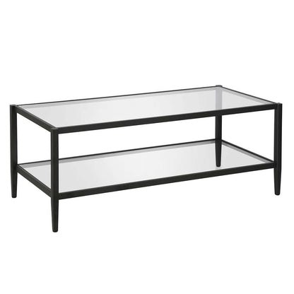 Hudson & Canal - Hera 45in Wide Rectangular Coffee Table with Glass Shelf in Blackened Bronze - CT0485 veiw 1