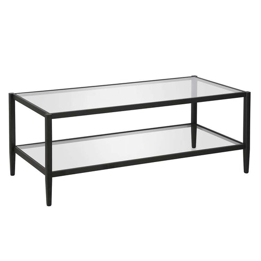 Hudson & Canal - Hera 45in Wide Rectangular Coffee Table with Glass Shelf in Blackened Bronze - CT0485 veiw 1