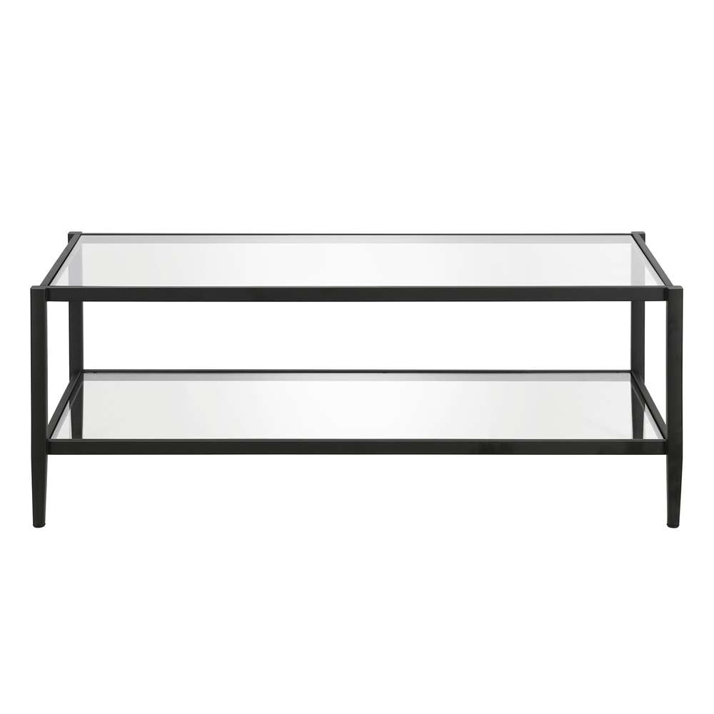 Hudson & Canal - Hera 45in Wide Rectangular Coffee Table with Glass Shelf in Blackened Bronze - CT0485 veiw 3