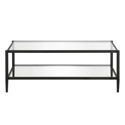 Hudson & Canal - Hera 45in Wide Rectangular Coffee Table with Glass Shelf in Blackened Bronze - CT0485 veiw 3