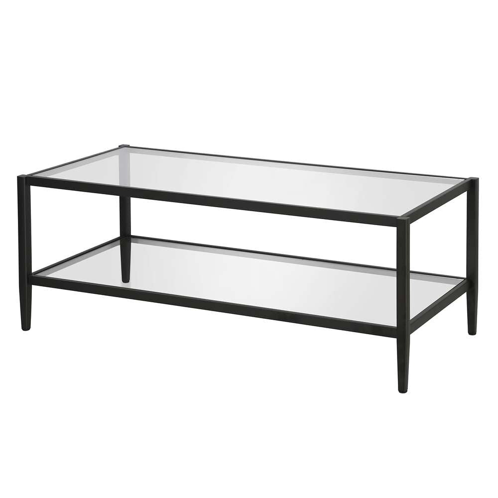 Hudson & Canal - Hera 45in Wide Rectangular Coffee Table with Glass Shelf in Blackened Bronze - CT0485 veiw 4