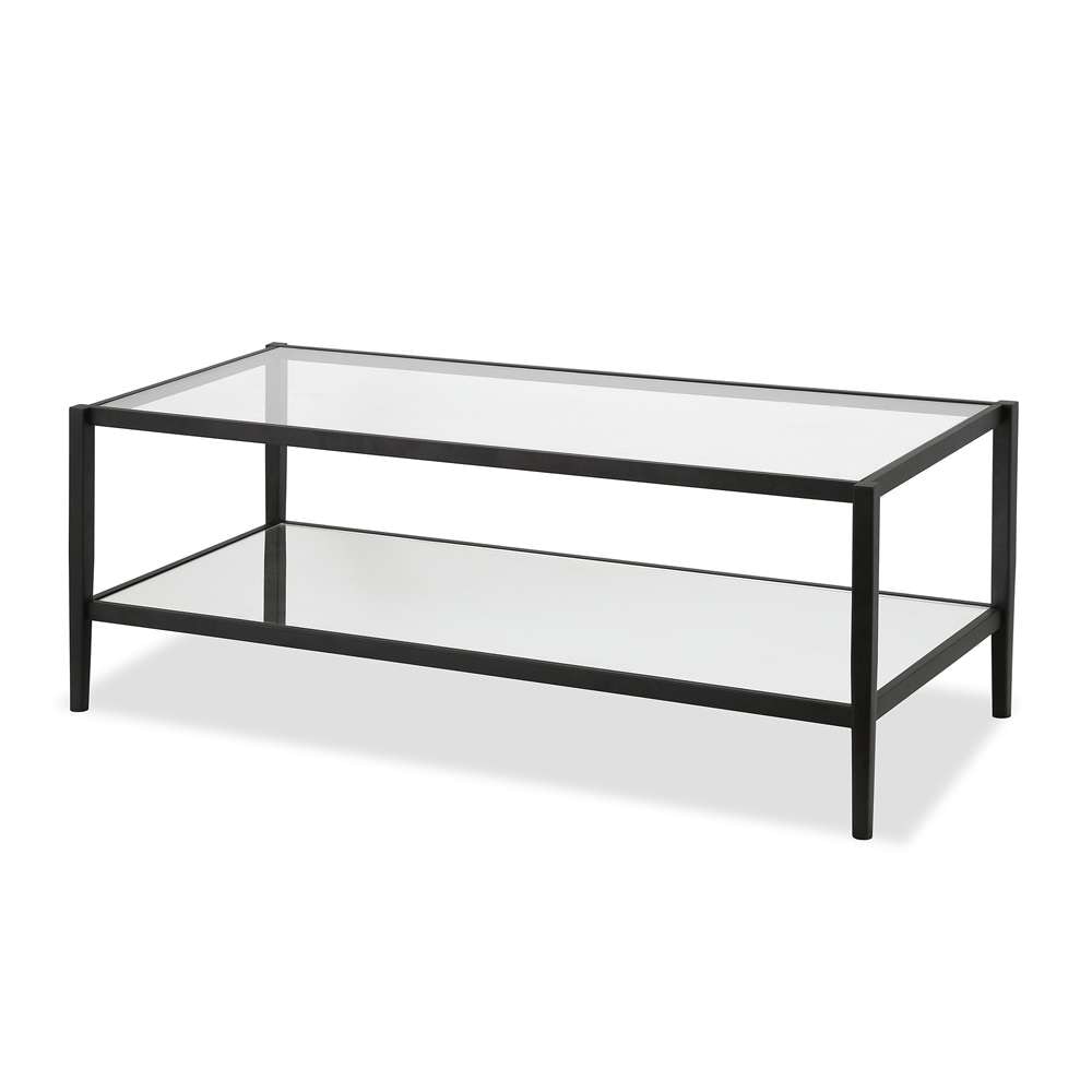 Hudson & Canal - Hera 45in Wide Rectangular Coffee Table with Mirror Shelf in Blackened Bronze - CT0141 veiw 1