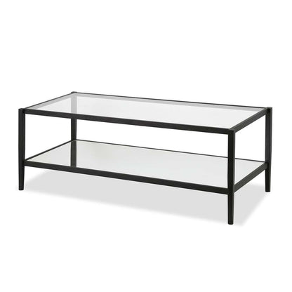 Hudson & Canal - Hera 45in Wide Rectangular Coffee Table with Mirror Shelf in Blackened Bronze - CT0141 veiw 1