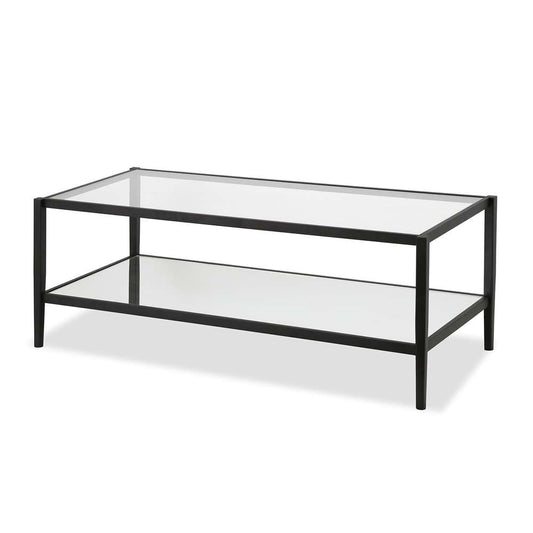 Hudson & Canal - Hera 45in Wide Rectangular Coffee Table with Mirror Shelf in Blackened Bronze - CT0141 veiw 1