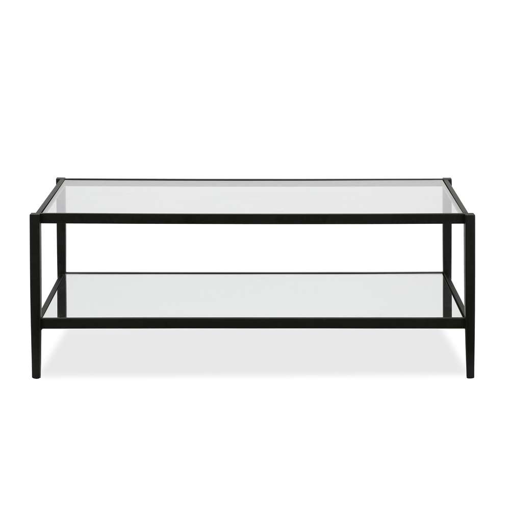 Hudson & Canal - Hera 45in Wide Rectangular Coffee Table with Mirror Shelf in Blackened Bronze - CT0141 veiw 3