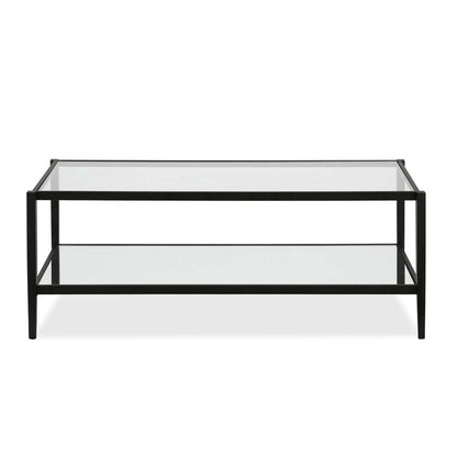 Hudson & Canal - Hera 45in Wide Rectangular Coffee Table with Mirror Shelf in Blackened Bronze - CT0141 veiw 3