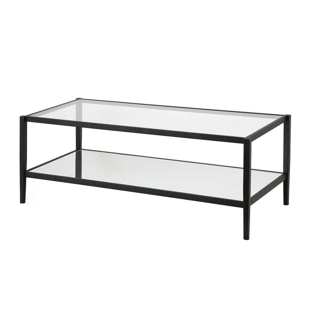Hudson & Canal - Hera 45in Wide Rectangular Coffee Table with Mirror Shelf in Blackened Bronze - CT0141 veiw 4