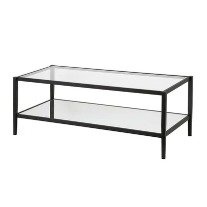 Hudson & Canal - Hera 45in Wide Rectangular Coffee Table with Mirror Shelf in Blackened Bronze - CT0141 veiw 4