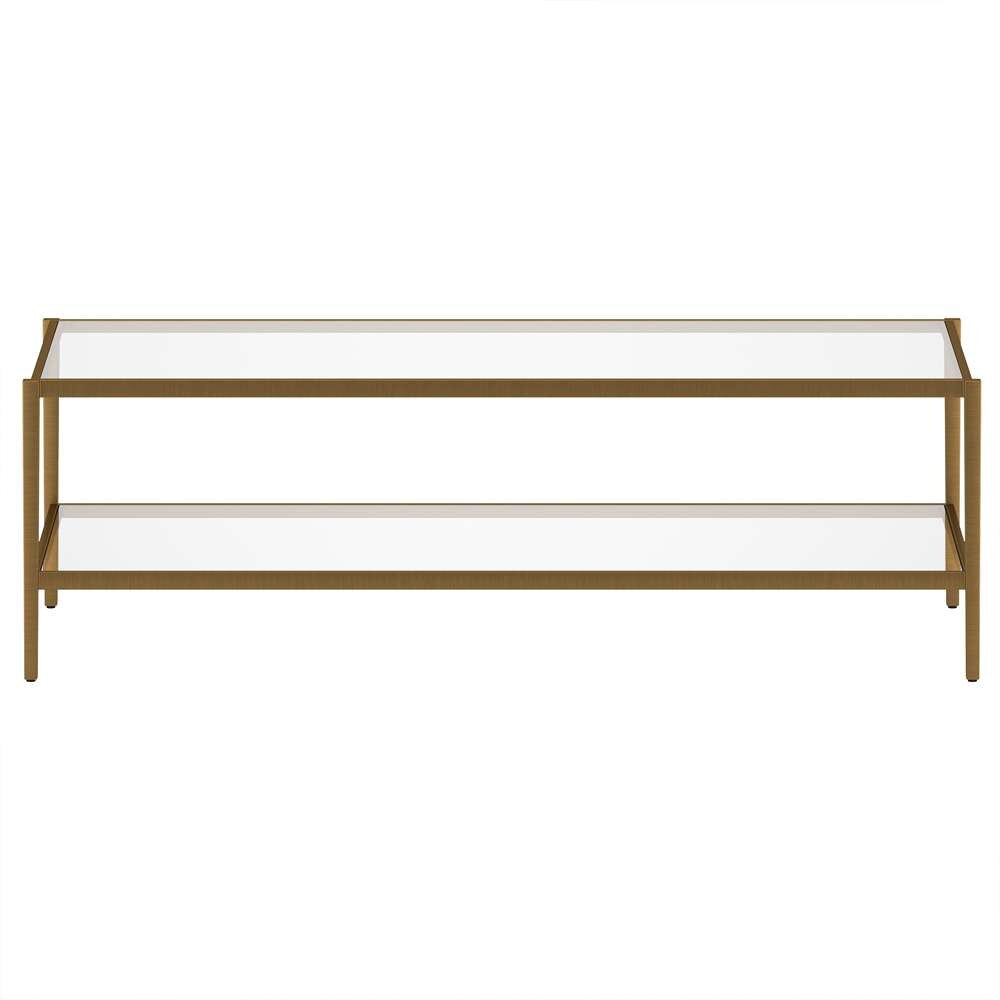 Hudson & Canal - Hera 54in Wide Rectangular Coffee Table with Glass Shelf in Antique Brass - CT1229 veiw 3