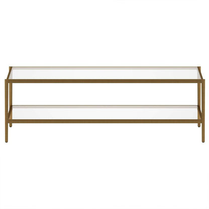 Hudson & Canal - Hera 54in Wide Rectangular Coffee Table with Glass Shelf in Antique Brass - CT1229 veiw 3