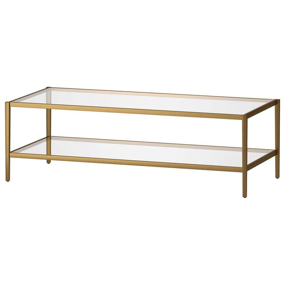 Hudson & Canal - Hera 54in Wide Rectangular Coffee Table with Glass Shelf in Antique Brass - CT1229 veiw 4