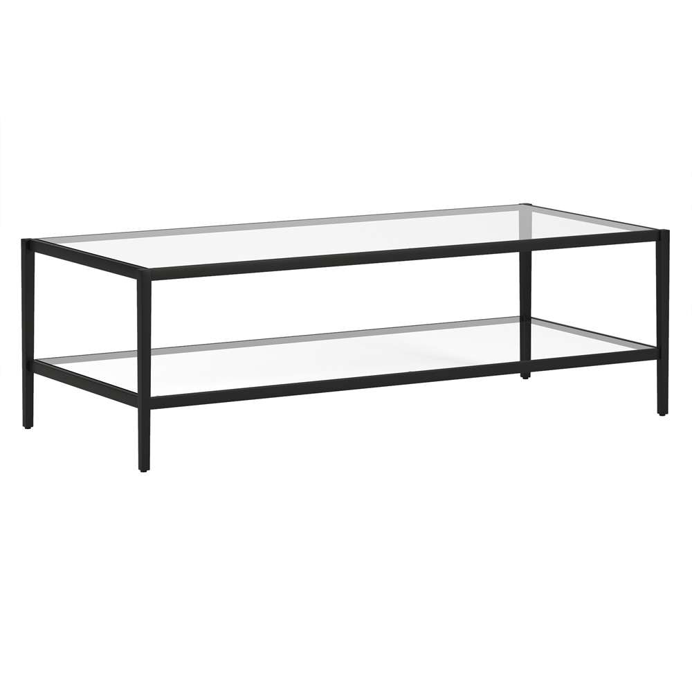 Hudson & Canal - Hera 54in Wide Rectangular Coffee Table with Glass Shelf in Blackened Bronze - CT1228 veiw 1