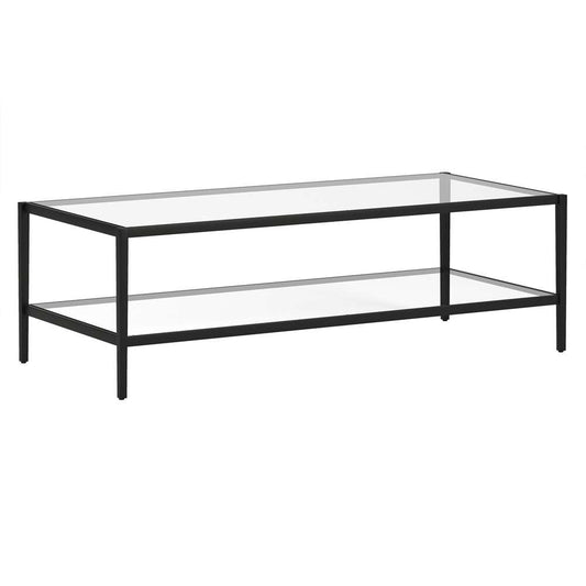 Hudson & Canal - Hera 54in Wide Rectangular Coffee Table with Glass Shelf in Blackened Bronze - CT1228 veiw 1
