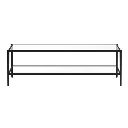 Hudson & Canal - Hera 54in Wide Rectangular Coffee Table with Glass Shelf in Blackened Bronze - CT1228 veiw 3