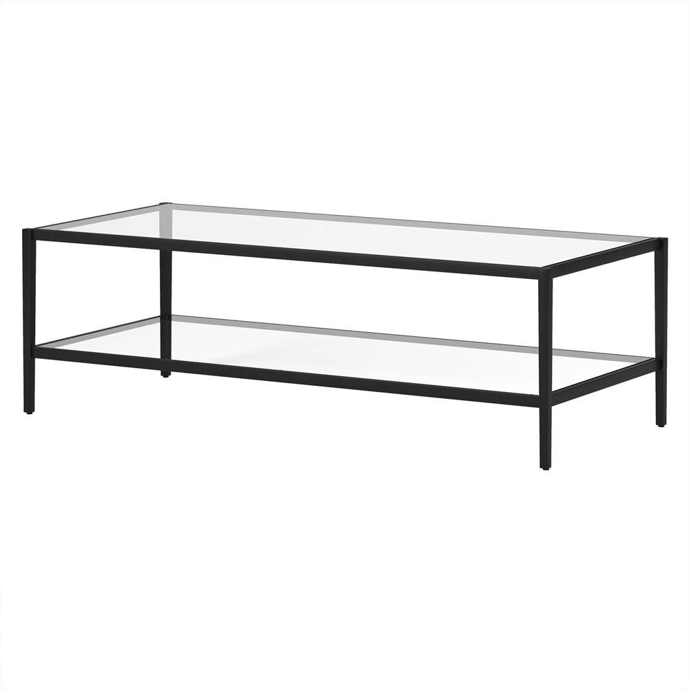 Hudson & Canal - Hera 54in Wide Rectangular Coffee Table with Glass Shelf in Blackened Bronze - CT1228 veiw 4