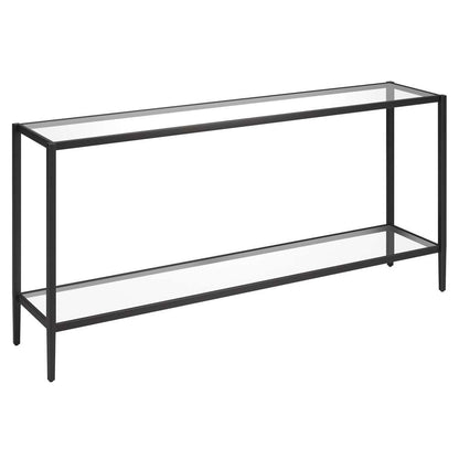 Hudson & Canal - Hera 64in Wide Rectangular Console Table with Glass Shelf in Blackened Bronze - AT1548 veiw 1