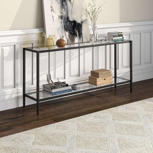 Hudson & Canal - Hera 64in Wide Rectangular Console Table with Glass Shelf in Blackened Bronze - AT1548 veiw 2