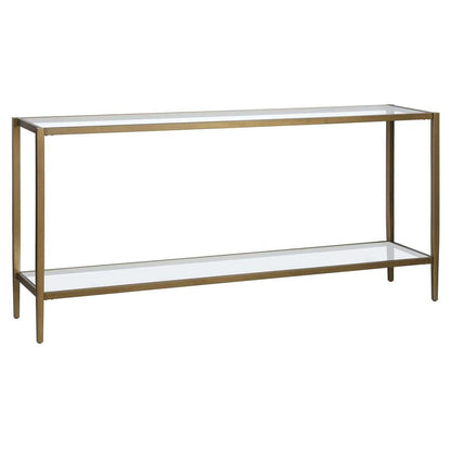 Hudson & Canal - Hera 64in Wide Rectangular Console Table with Glass Shelf in Brushed Brass - AT1549 veiw 1