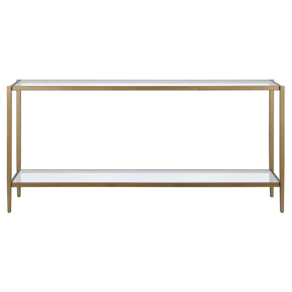 Hudson & Canal - Hera 64in Wide Rectangular Console Table with Glass Shelf in Brushed Brass - AT1549 veiw 3