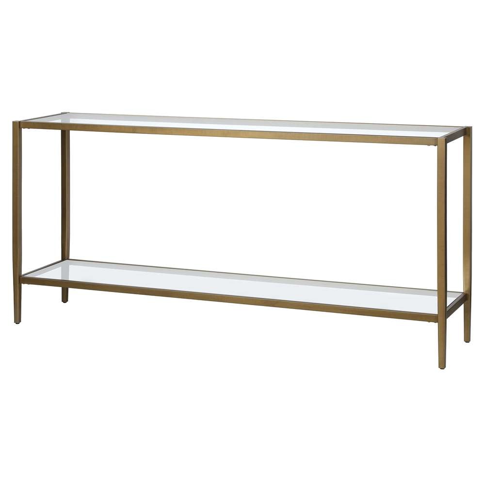 Hudson & Canal - Hera 64in Wide Rectangular Console Table with Glass Shelf in Brushed Brass - AT1549 veiw 4