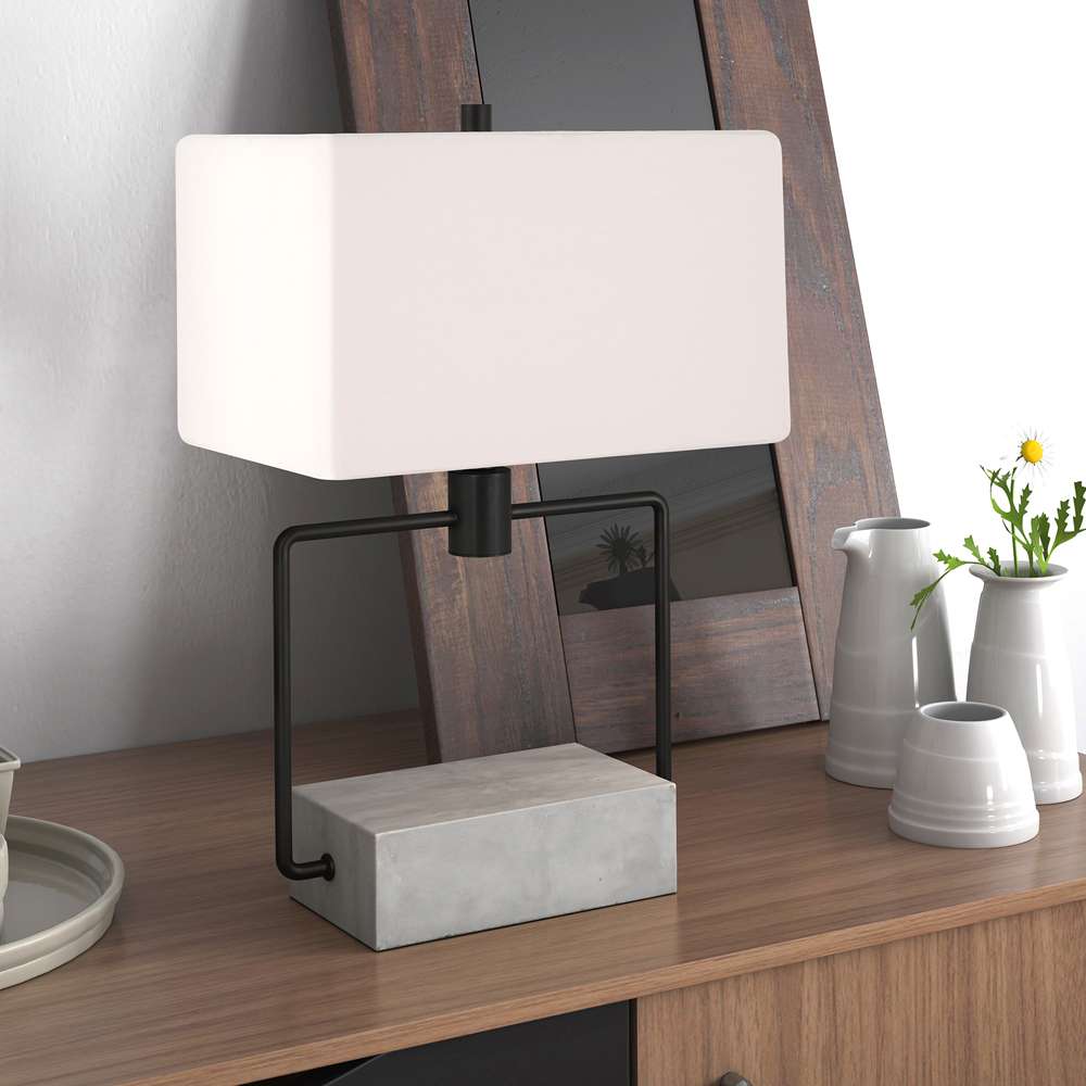 Hudson & Canal - Holden 22.75in Tall Table Lamp with Fabric Shade in Concrete/Blackened Bronze/White - TL0086 veiw 2