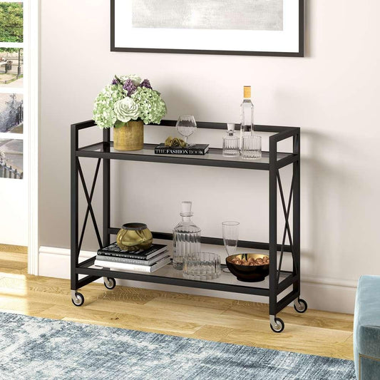 Hudson & Canal - Holly 38in Wide Rectangular Bar Cart in Blackened Bronze - BC0261 veiw 2