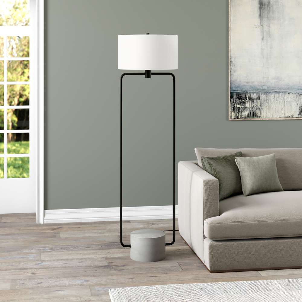 Hudson & Canal - Howland 63in Tall Floor Lamp with Fabric Shade in Blackened Bronze/Concrete/White - FL1579 veiw 2