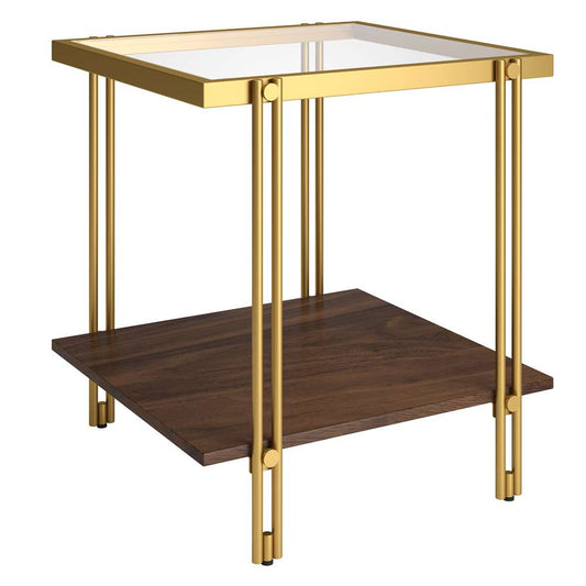 Hudson & Canal - Inez 20in Wide Square Side Table with MDF Shelf in Brass/Walnut - ST1558 veiw 1
