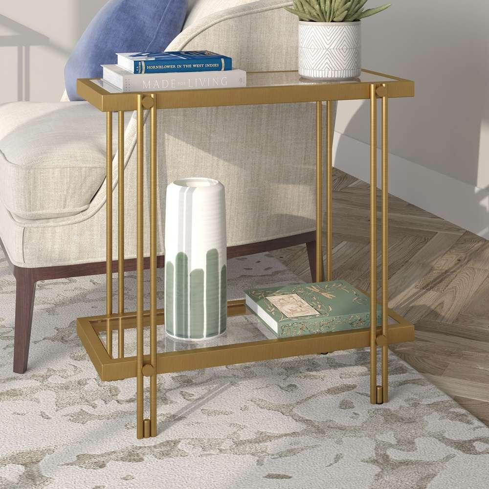 Hudson & Canal - Inez 24in Wide Rectangular Side Table in Brass - ST1317 veiw 2