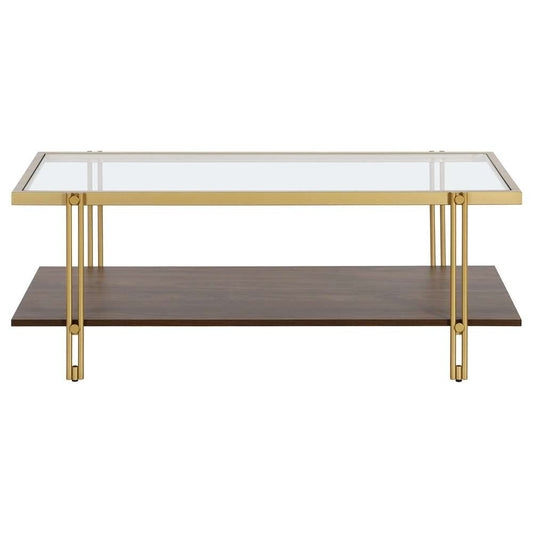 Hudson & Canal - Inez 45in Wide Rectangular Coffee Table with MDF Shelf in Brass/Walnut - CT1557 veiw 3