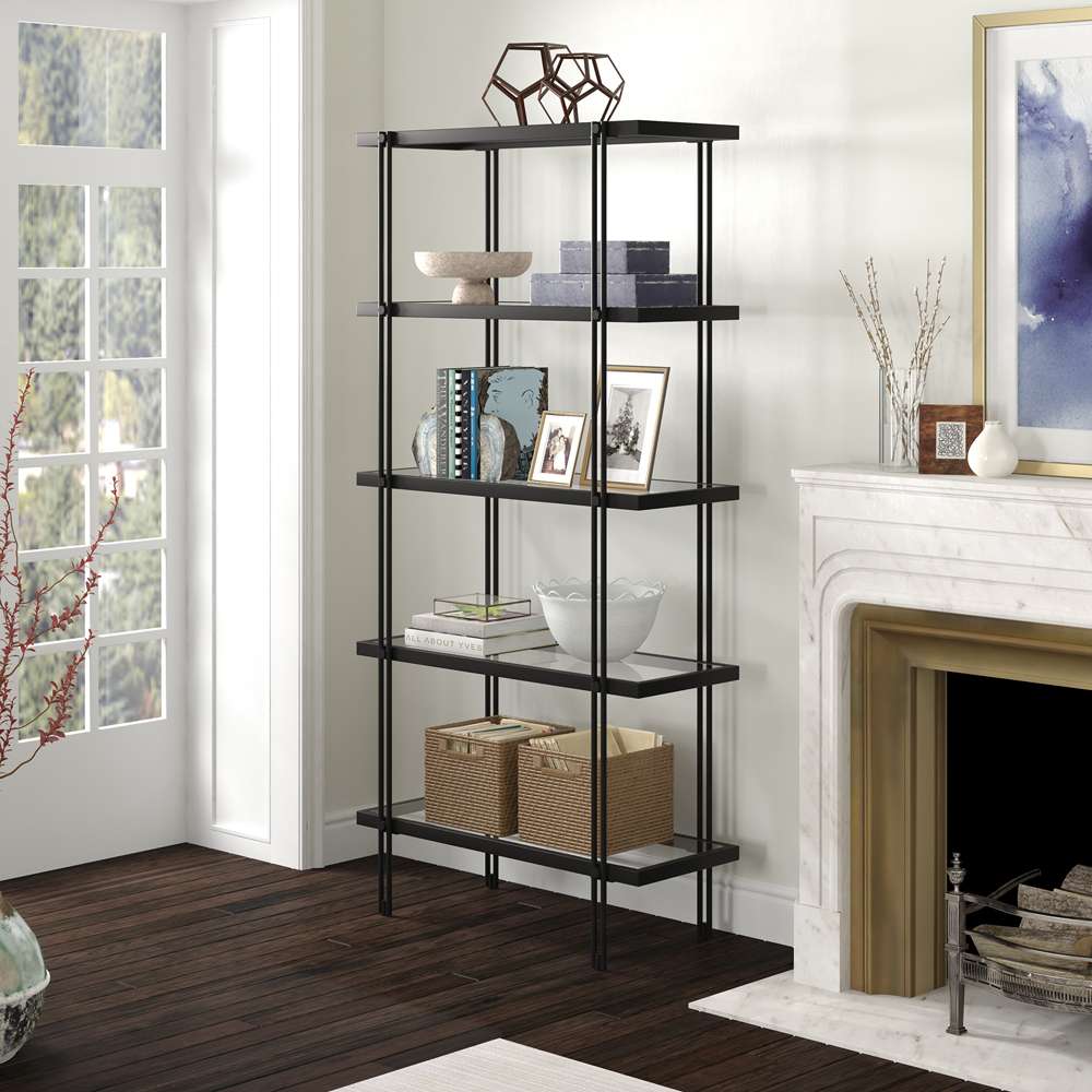 Hudson & Canal - Inez 68in Tall Rectangular Bookcase in Blackened Bronze - BK1339 veiw 2