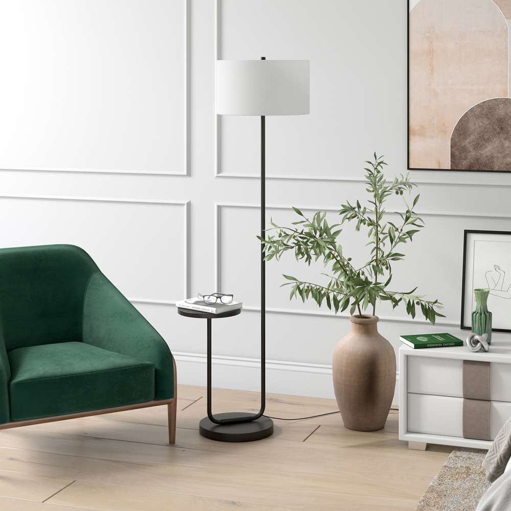 Hudson & Canal - Jacinta Tray Table Floor Lamp with Fabric Shade in Blackened Bronze/White - FL1568 veiw 2