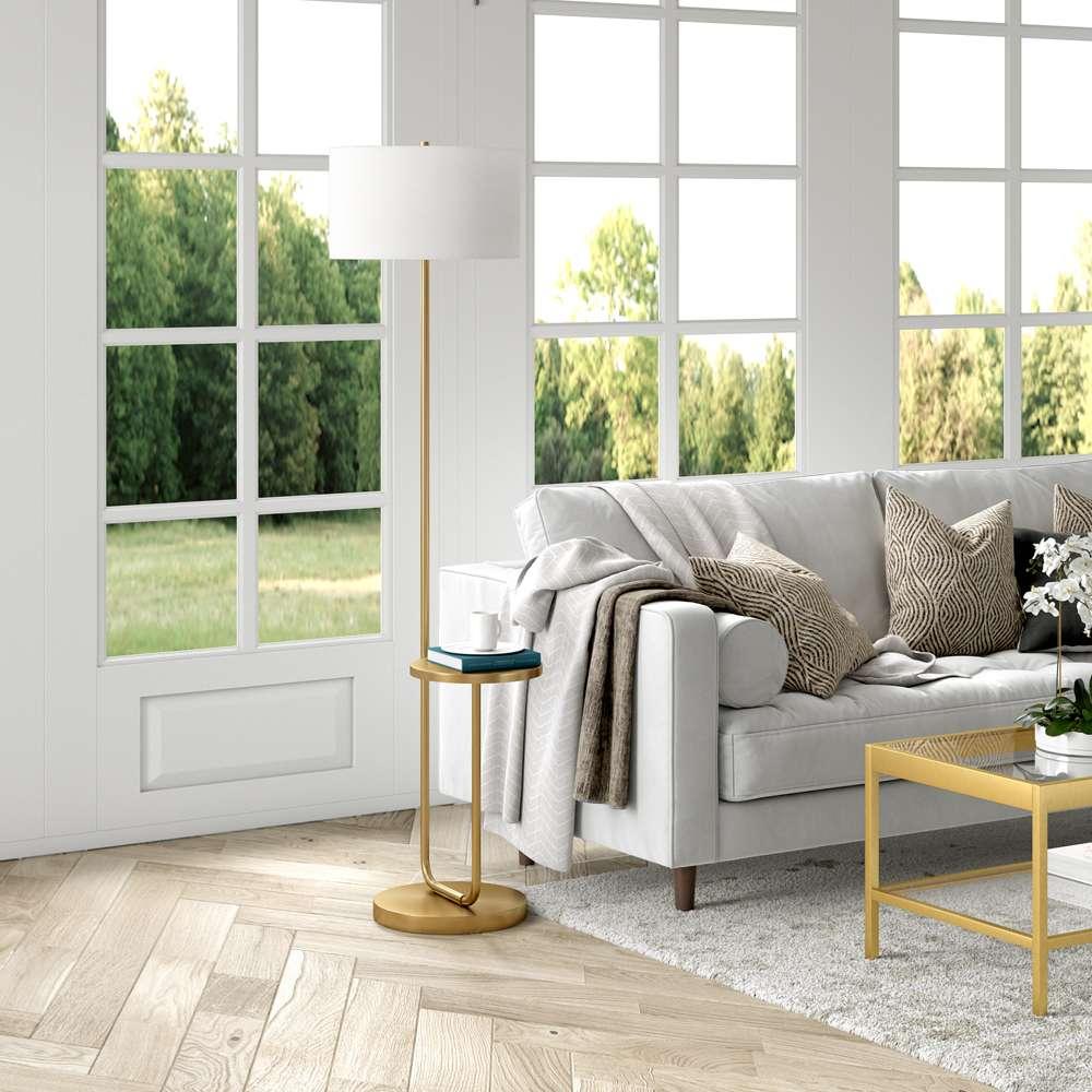 Hudson & Canal - Jacinta Tray Table Floor Lamp with Fabric Shade in Brass/White - FL1569 veiw 2